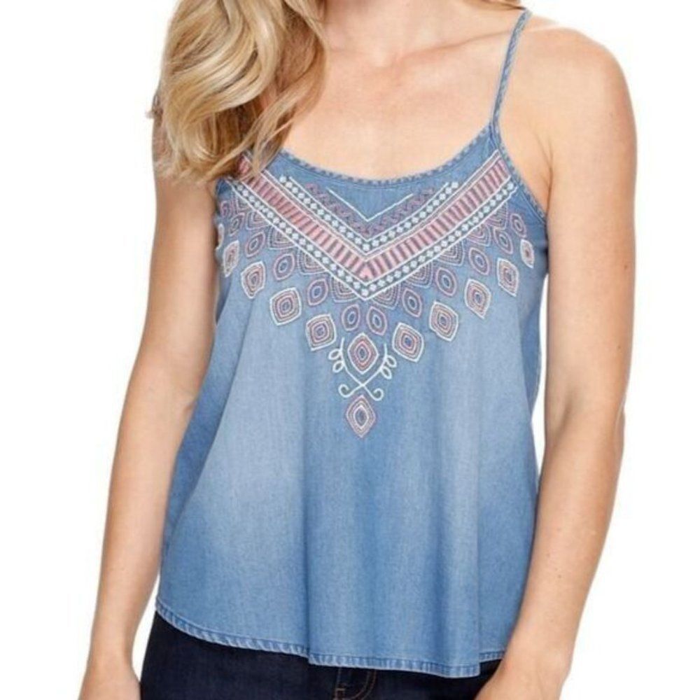 Roper Womens Size Medium Tank Top Denim Embroidered